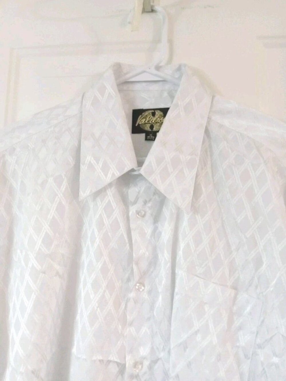 Vtg Valdise Collection Mens XL (17-17.5) White Geometric Dress Shirt Long Sleeve